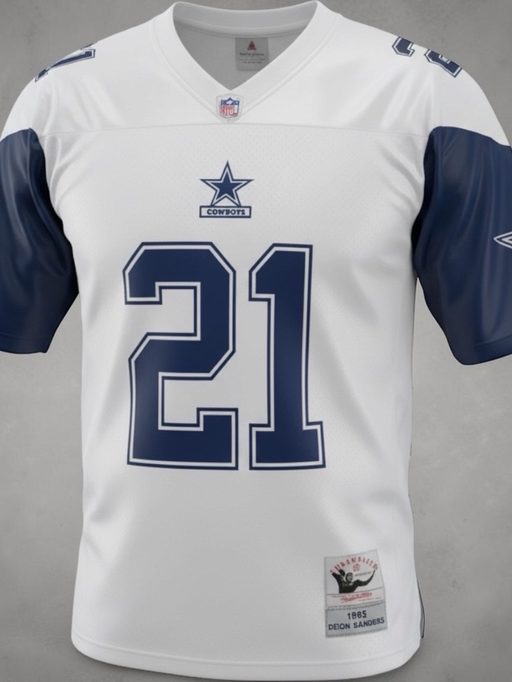 Deion Sanders Mitchell & Ness White & Navy #21 Cowboys Jersey